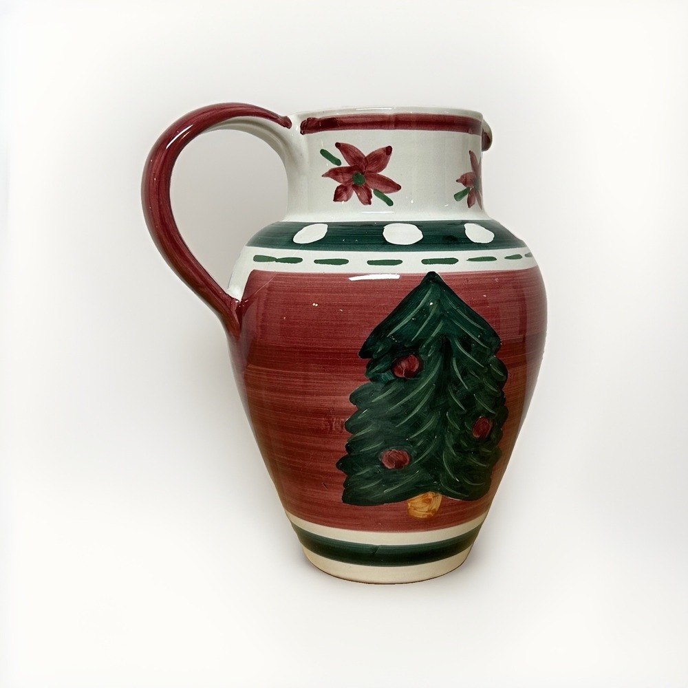 Vtg Pier 1 Hand Painted Christmas Tree Serving Pitcher Ceramic Italy Sangria